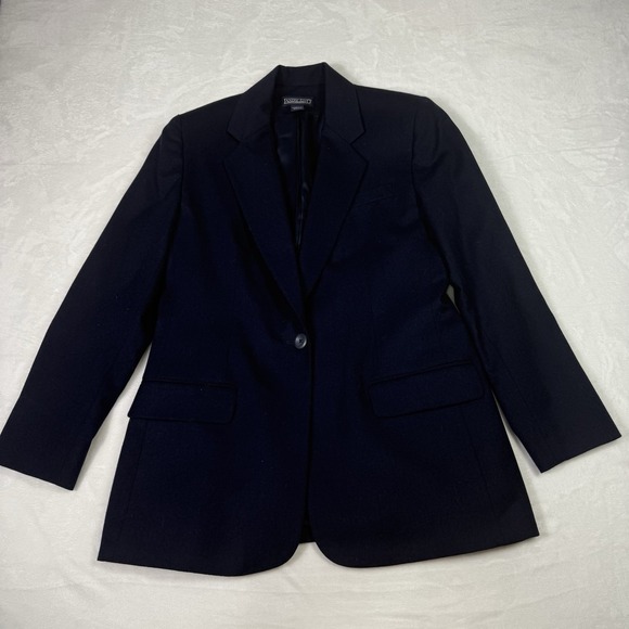 Vintage Lands End Blazer Womens Size 8 Navy 100% Wool Made in USA - Picture 2 of 9